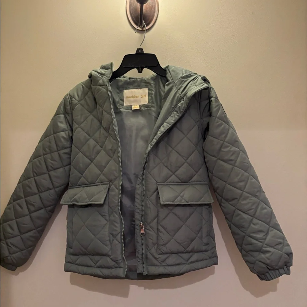 Madden Girl Quilted Hooded Jacket – Girls‎ L (14/16) Green – Like New